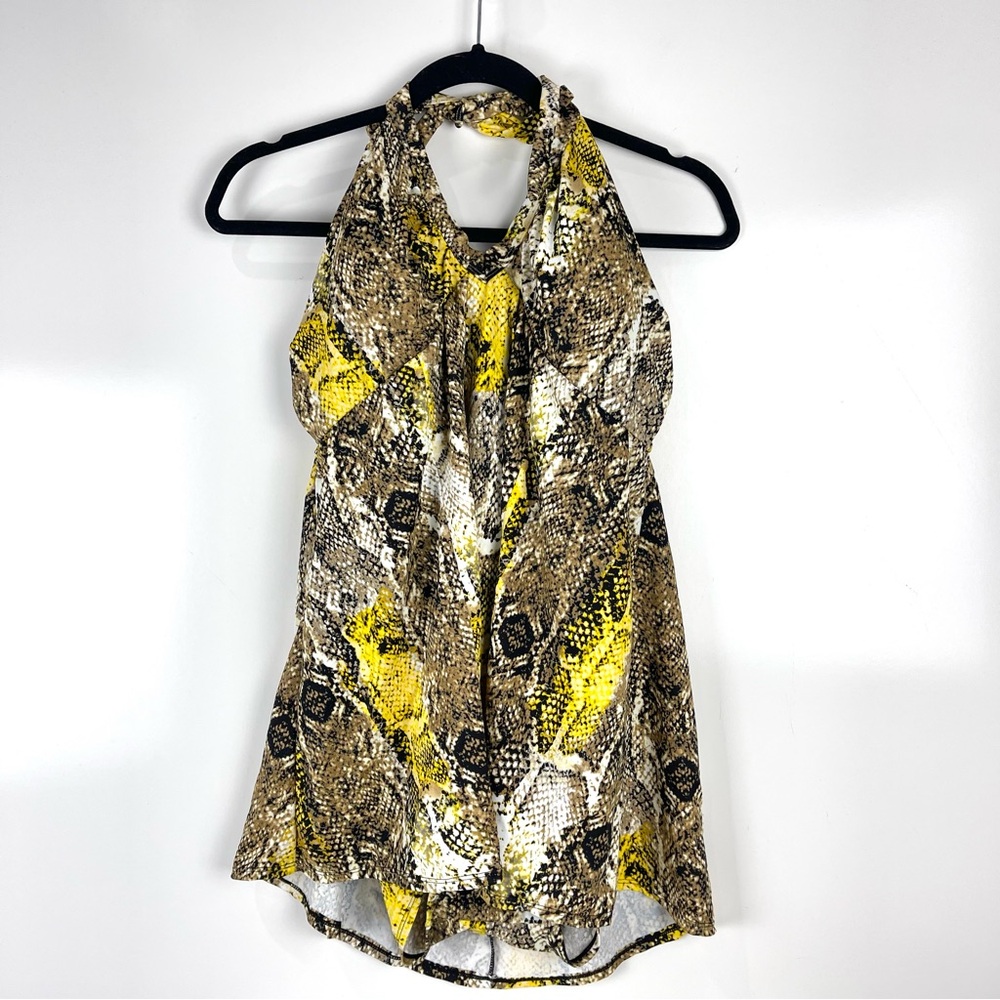 NWT Swimsuits For All Swim Dress Women’s 18 Yellow Snakeskin Halter One Piece